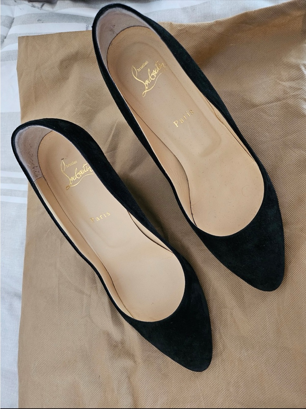Christian Louboutin Black Suede Pointed Toe Pumps TANJA 85 VEAU VELOURS